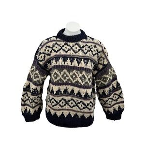 Venicia Imports Ski Sweater VTG Chunky Mens L Blue Wool Nordic Ecuador Handmade